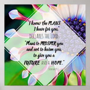 Ik ken de plannen Jeremiah 29:11 Paarse Floral Poster