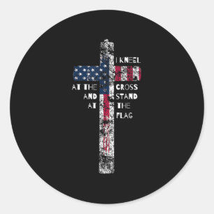 Ik ken het kruis en sta bij de vlag Mannen Wom Ronde Sticker