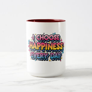 "Ik kies elke dag geluk" Kleurrijke Motivatie Tweekleurige Koffiemok