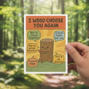 Ik kies jou opnieuw van hout - Grappige 5e verjaar Kaart
