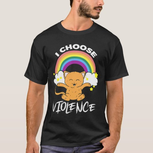 Ik kies voor Violence Cute Cat Rainbow Cloud Stars T-shirt (Voorkant)