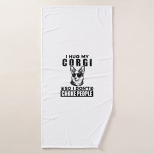 Ik knuffel mijn corgi, zodat ik mensen niet stik g badhanddoek