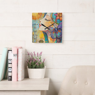 Ik koester in het licht van mijn zielenklok vierkante klok