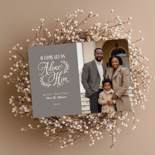 Ik kom, laten we hem aanbidden met een religieuze feestdagenkaart