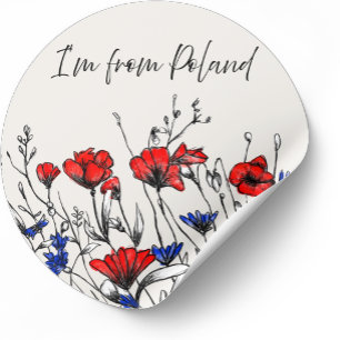 Ik kom uit Polen Poolse Wilde Bloem Kunst Papavers Ronde Sticker
