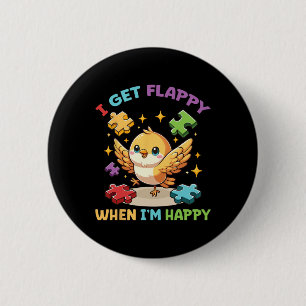 Ik krijg flappy als ik blij ben Schattigee vogel a Ronde Button 5,7 Cm