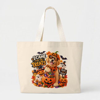 Ik kwam voor de traktaties Grappige Halloween Hond Grote Tote Bag