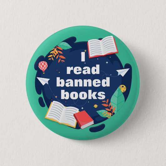 Ik las boekenoverzichten tegen censuur ronde button 5,7 cm (Voorkant)