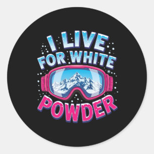 Ik leef voor sneeuwboarden in witte poedersneeuw C Ronde Sticker