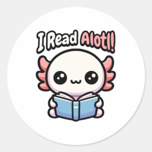 Ik lees veel! Schattige lezen Axolotl Pun Ronde Sticker