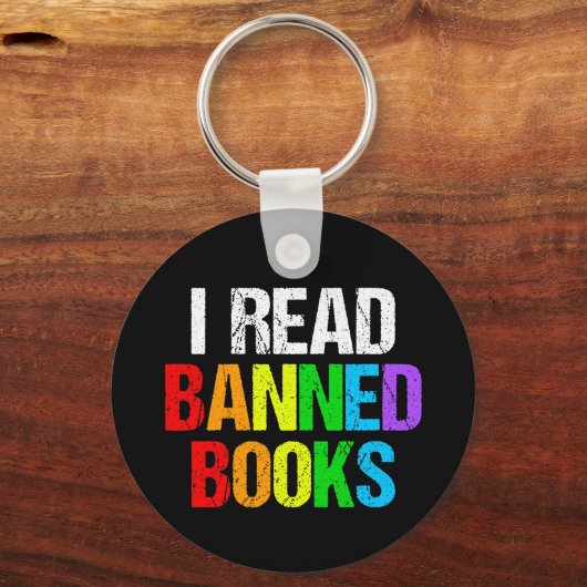 Ik Lees Verboden Boeken Regenboog Sleutelhanger (Voorkant)
