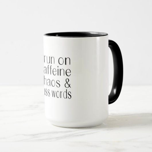 Ik loop op Caffeine Chaos en Cuss Words Mok (Voorkant rechts)