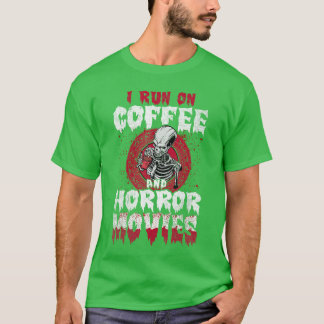 Ik loop op koffie en horrorfilms vriend vrienden t-shirt