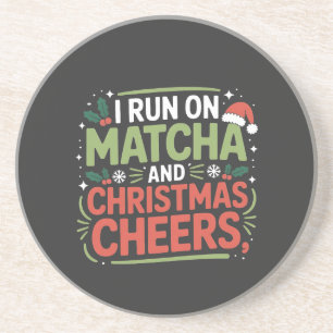 Ik loop op Matcha en Kerst Cheers Groene Drank  Zandsteen Onderzetter