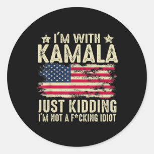 Ik maak een grapje met Kamala, niet voor idioot gr Ronde Sticker