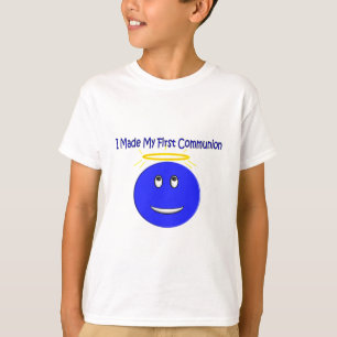 Ik maakte mijn eerste mededeling blauw t-shirt