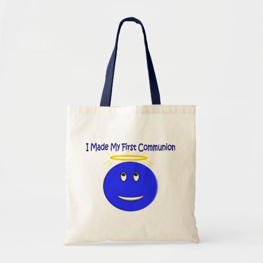 Ik maakte mijn eerste mededeling blauw tote bag (Voorkant)