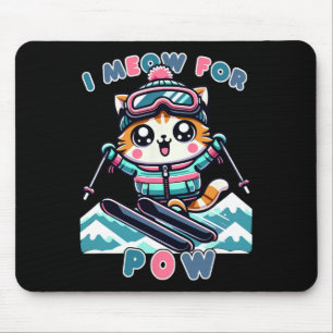 Ik miauw voor pow grappige kawaii kat skiën cool a muismat