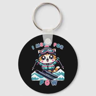 Ik miauw voor pow Grappige Kawaii Kat Skiën Cool A Sleutelhanger