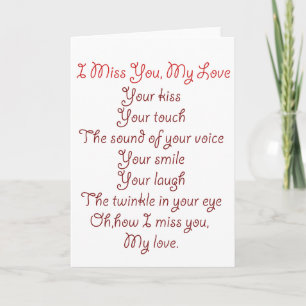 Ik mis je, mijn liefdesgedicht rood op rood kaart