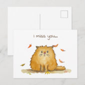Ik mis je // Sad Waterverf Cat Briefkaart (Voorkant / Achterkant)
