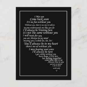 Ik mis je tekst in half hart briefkaart