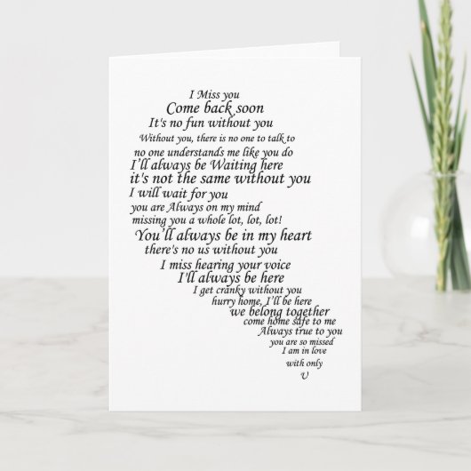 Ik mis je tekst in half hart kaart (Voorkant)