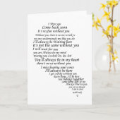 Ik mis je tekst in half hart kaart (Gele Bloem)