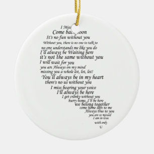 Ik mis je tekst in half hart keramisch ornament