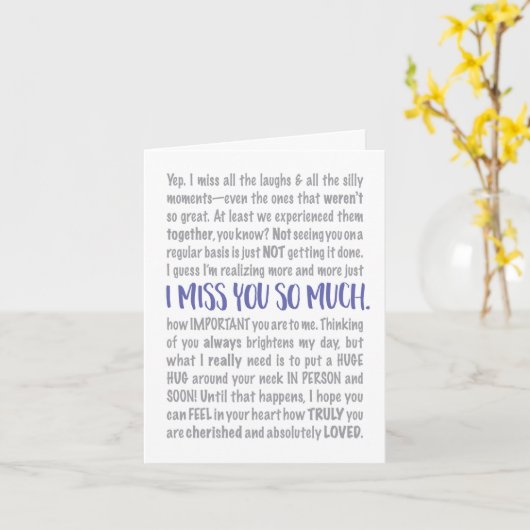 Ik mis je zo veel Typografie Message Kaart (Gele Bloem)