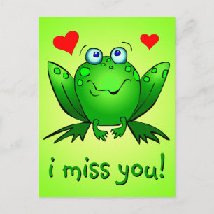 Ik Miss U Cute Green Frog Hearts Briefkaart