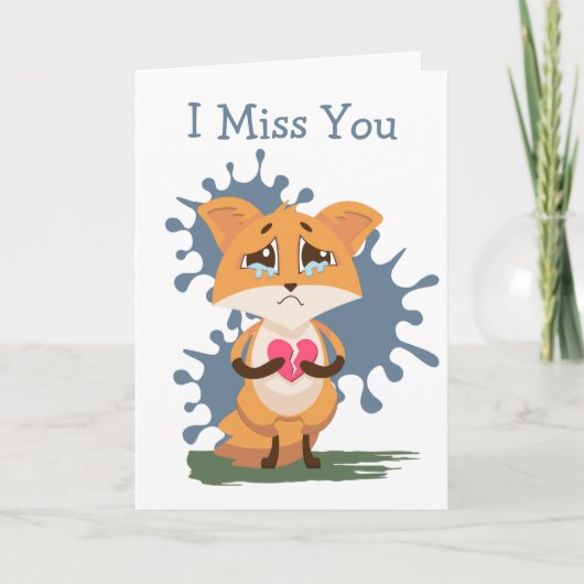 Ik Miss U Sad Fox met een gebroken hart Kaart (Voorkant)