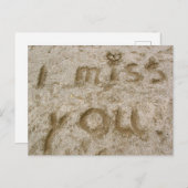 Ik Miss U schreef in zand - ik mis u briefkaart (Voorkant / Achterkant)