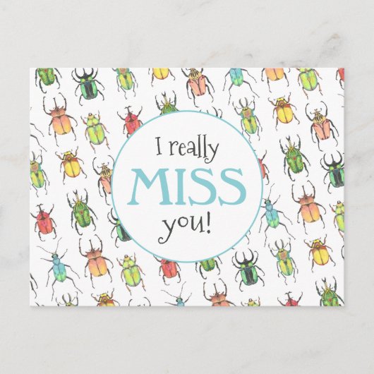 Ik Miss You Love Bugs Beetle Pattern Teacher Briefkaart (Voorkant)