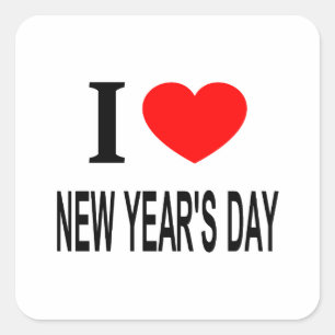 Ik ❤️ NIEUWJAARSDAG Ik HOU VAN NIEUWJAARSDAG Ik HA Vierkante Sticker