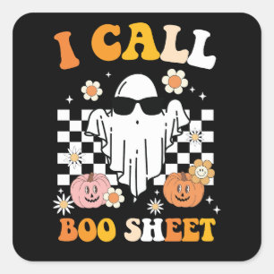 Ik noem het boekje Halloween Retro Ghost Vierkante Sticker