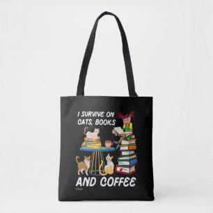 IK OVERLEVEN OP KATTEN, BOEKEN EN KOFFIE grappige Draagtas
