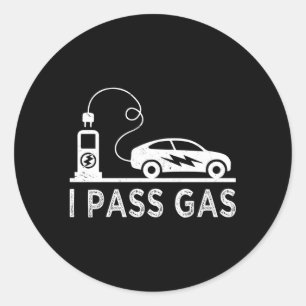 Ik passeer Gas Elektrische Voertuig Joke Pun E-Car Ronde Sticker