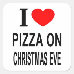 Ik ❤️ PIZZA OP KERSTAVOND IK HOU VAN PIZZA OP KERS Vierkante Sticker