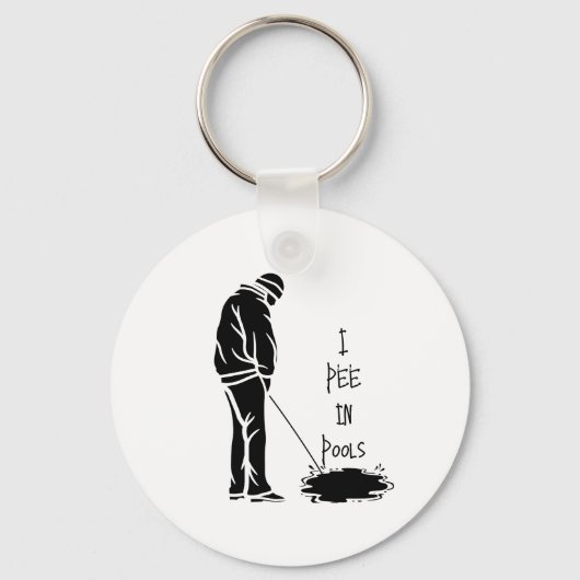 Ik plas in zwembaden grap cadeau grap vol lachen sleutelhanger (Voorkant)