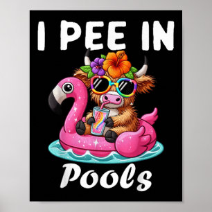 Ik plas in zwembaden Highlands Koe Grappige Grappe Poster