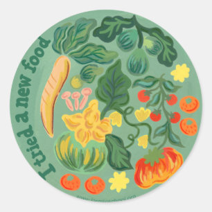 "Ik probeerde een nieuw eten" ronde Sticker blad