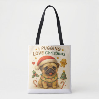 Ik Puggend van Kerstmis Boodschappentas Draagtas