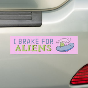 Ik rem voor aliens, grappig ruimteschip bumpersticker