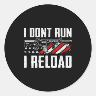Ik Ren Niet Ik Herlaad Usa Vlag Pro Geweren Grappi Ronde Sticker