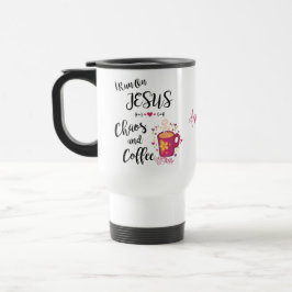Ik ren op Jezus, Chaos en Coffee Travel Mug. Reisbeker