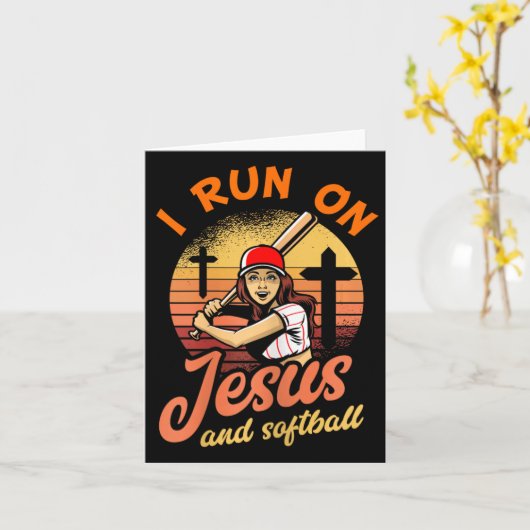 Ik ren op Jezus en softbal Christelijk speler cade Kaart (Gele Bloem)