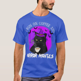 Ik ren op koffie en horror films Halloween koffie T-shirt