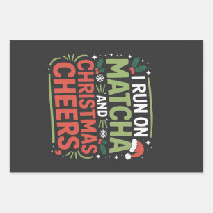Ik ren op Matcha en Christmas Cheers Groene Drink Inpakpapier Vel