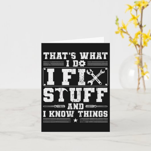 Ik repareer dingen en ik weet dingen monteur papa kaart (Gele Bloem)